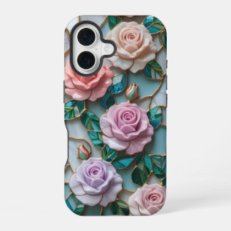 Elegantes Rose-Muster aus Hartglas mit weichem Pas iPhone 16 Hülle