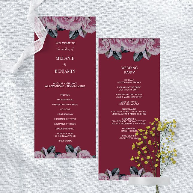 Elegantes Rose Rosa Romantisches Hochzeitsprogramm Einladung (Elegant Rose Pink Romantic Floral Wedding Program)