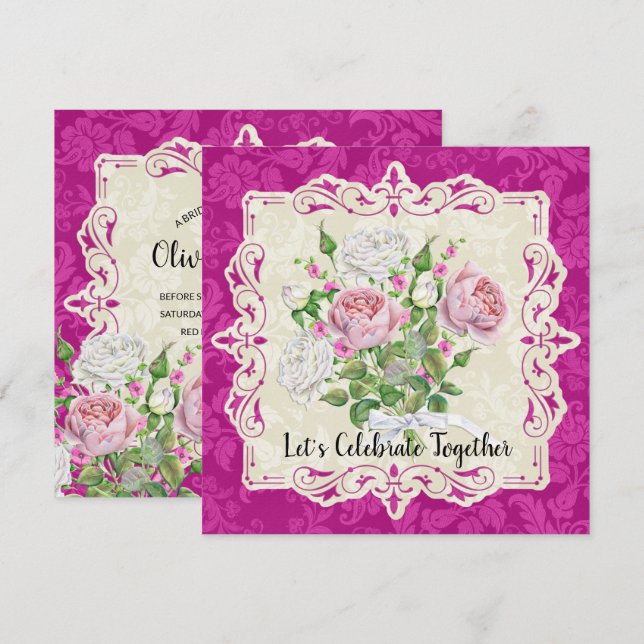 Elegantes Rose- und Peonies-Brautparty Einladung (Vorne/Hinten)