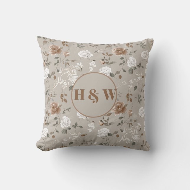 Elegantes Rose- und Vine Pattern Kissen (Vorderseite)