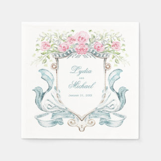 Elegantes Rose Wappen mit Bow | Hochzeit Serviette