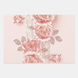 Elegantes Rose Wrapping Paper Flat Sheet Set von 3 Geschenkpapier Set