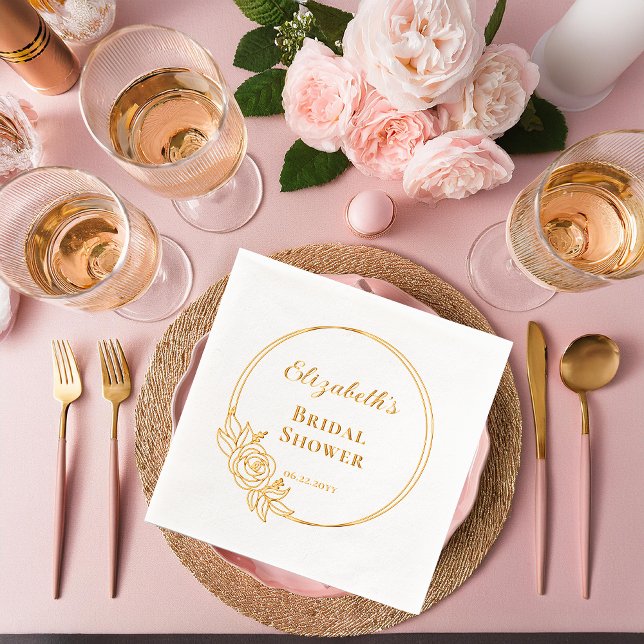 Elegantes Rose Wreath-Brautparty gestempelt Servietten Mit Folie (Elegant Rose Wreath Outline Bridal Shower Gold Stamped Foil Napkins)