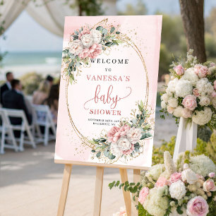 Elegantes Roségold-Blumen-Baby-Shower-Willkommenss Poster