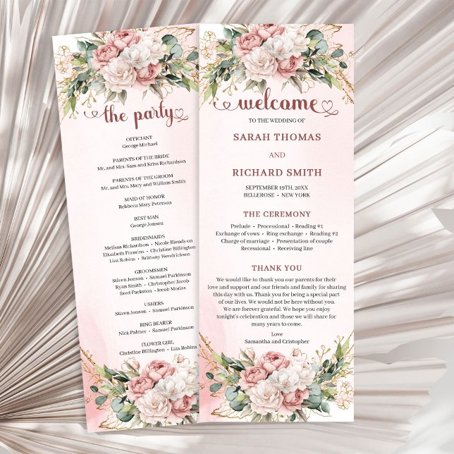 Elegantes Roségold-Blumen-Eukalyptus-Hochzeitszere Programm (Elegant Rose Gold Floral Eucalyptus Wedding Ceremony Program

)