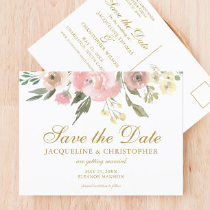 Elegantes Roségold-Blüten Save-the-Date-Motiv Postkarte