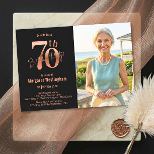 Elegantes Roségold-Foto zum 70. Geburtstag Einladung