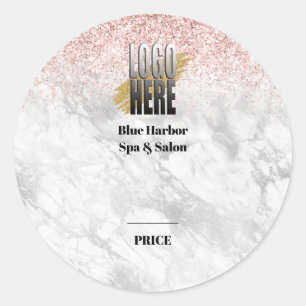 Elegantes Roségold-Glitter-Marmor-Logo-Preisschild Runder Aufkleber