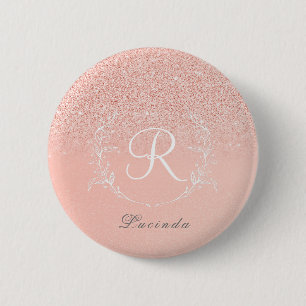 Elegantes Roségold-Glitter-Monogramm Button