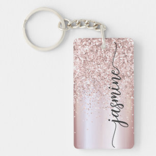 Elegantes Roségold Glitter Monogramm Namensschrift Schlüsselanhänger