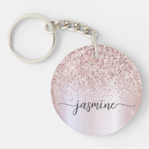 Elegantes Roségold Glitter Monogramm Namensschrift Schlüsselanhänger