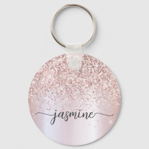 Elegantes Roségold Glitter Monogramm Namensschrift Schlüsselanhänger