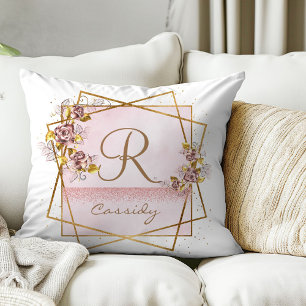 Elegantes Roségold Glitter-Rosen-Monogramm Kissen