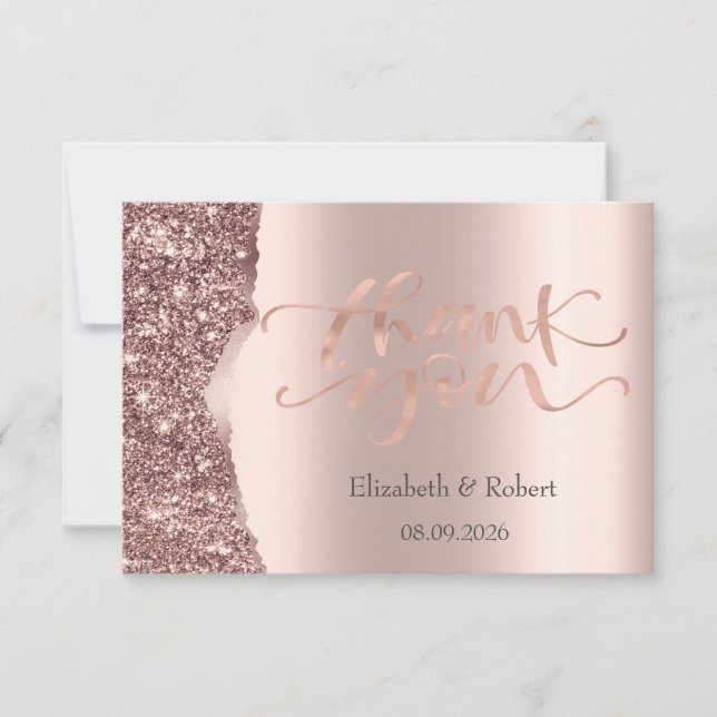 Elegantes Roségold-Glitter-Script  Dankeskarte (Vorderseite)