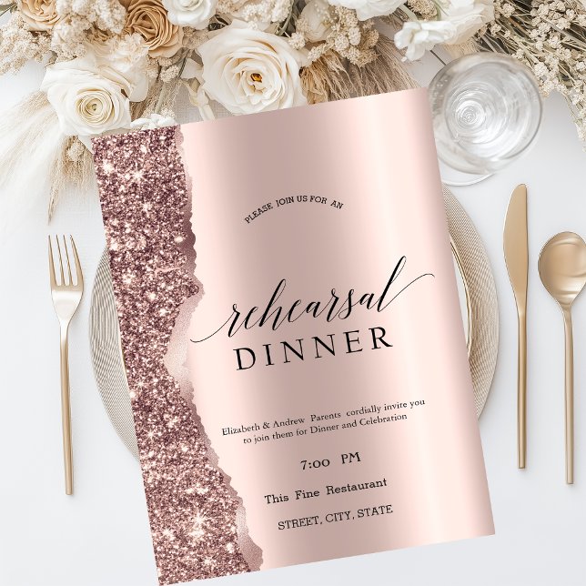 Elegantes Roségold-Glitter-Skript  Einladung (Von Creator hochgeladen)