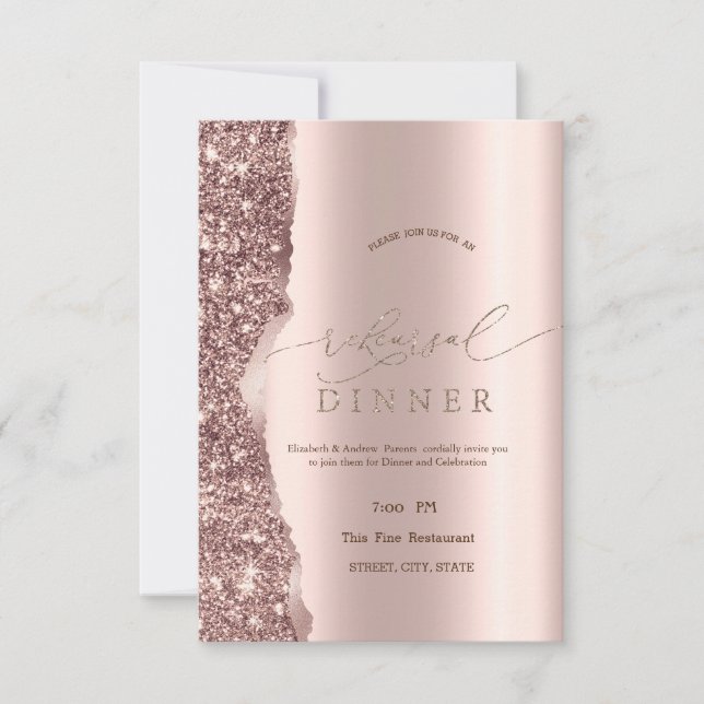 Elegantes Roségold-Glitter-Skript  Einladung (Vorderseite)
