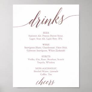 Elegantes Roségold-Kalligrafie-Getränkekarten-Schi Poster