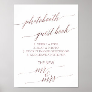Elegantes Roségold-Kalligrafie-Photobooth-Gästebuc Poster