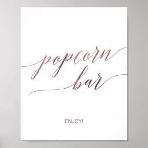 Elegantes Roségold-Kalligrafie-Popcorn-Bar-Schild Poster