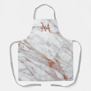 Elegantes Roségold-Kupfer-Weiß-Marmor-Monogramm Schürze
