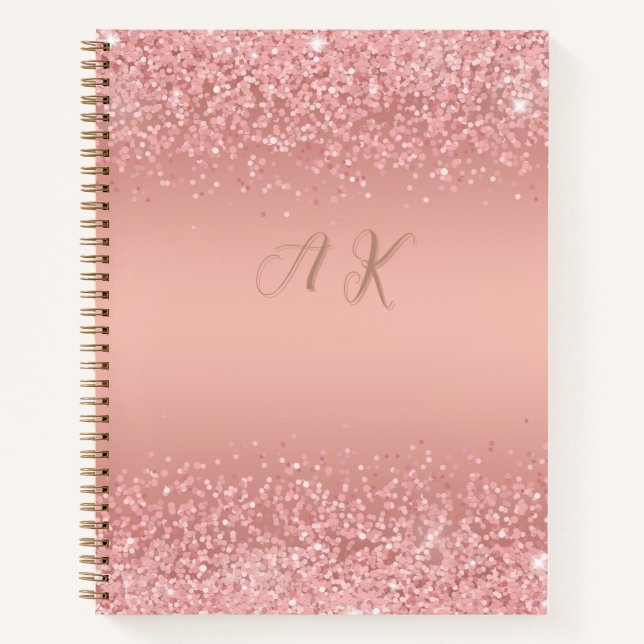 Elegantes Roségold Luxe-Schimmer-Monogramm Notizbuch (Vorderseite)