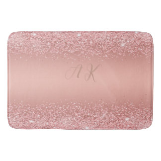 Elegantes Roségold Luxe-Shimmer-Monogramm Badematte