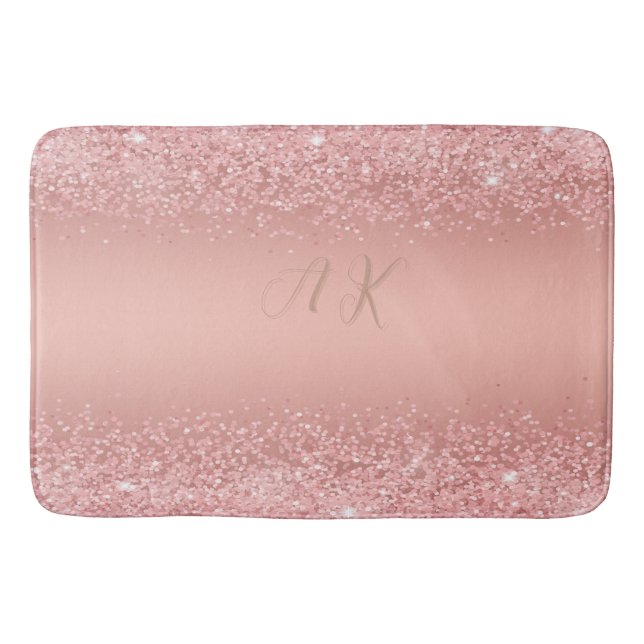 Elegantes Roségold Luxe-Shimmer-Monogramm  Badematte (Vorderseite)