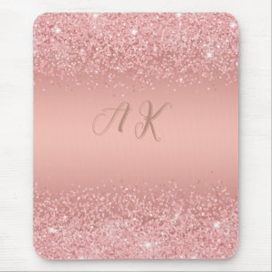 Elegantes Roségold Luxe-Shimmer-Monogramm Mousepad