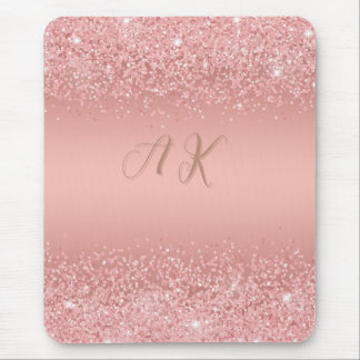 Elegantes Roségold Luxe-Shimmer-Monogramm Mousepad