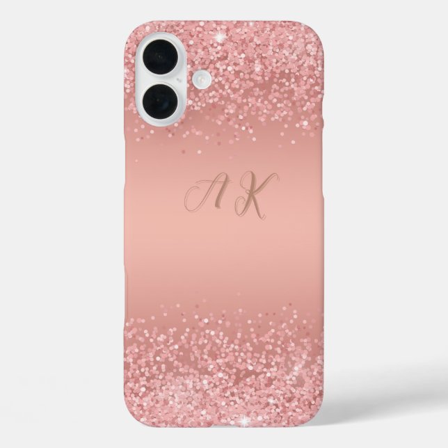 Elegantes Roségold Luxus-Schimmer Monogramm Case-Mate iPhone Hülle (Rückseite)