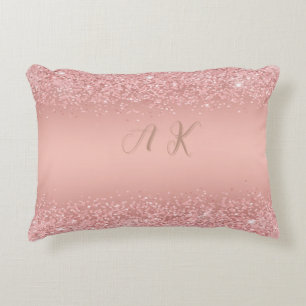 Elegantes Roségold Luxus-Schimmer Monogramm Dekokissen