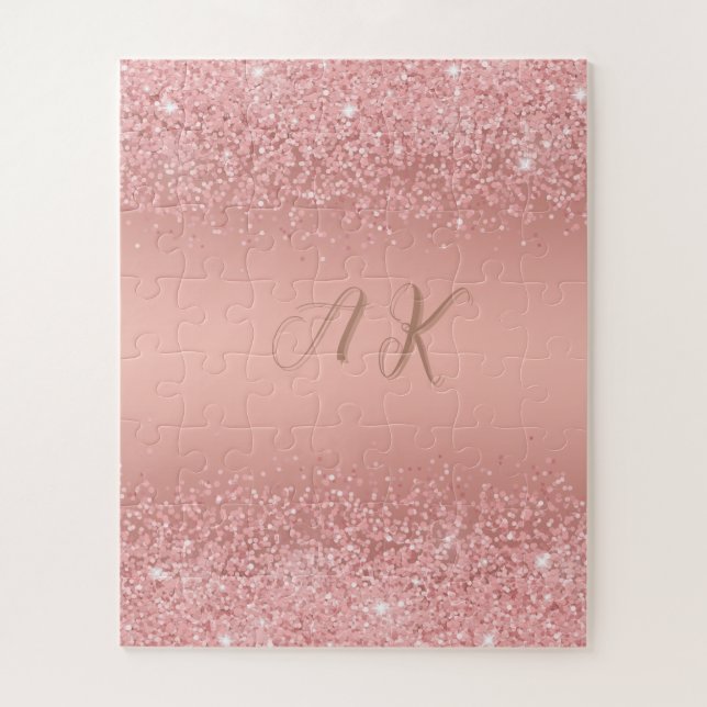 Elegantes Roségold Luxus-Schimmer Monogramm Puzzle (Vertikal)