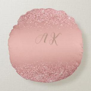 Elegantes Roségold Luxus-Schimmer Monogramm Rundes Kissen