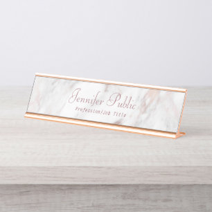 Elegantes Rosegold-Marble Modernes Skript-Template Schreibtischnamensplakette