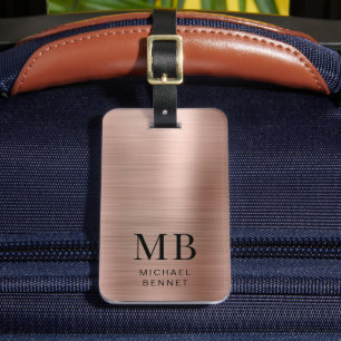Elegantes Roségold mattes Metall Monogramm Gepäckanhänger