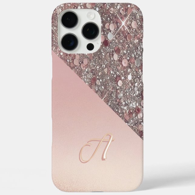 Elegantes Roségold-Monogramm Case-Mate iPhone Hülle (Rückseite)