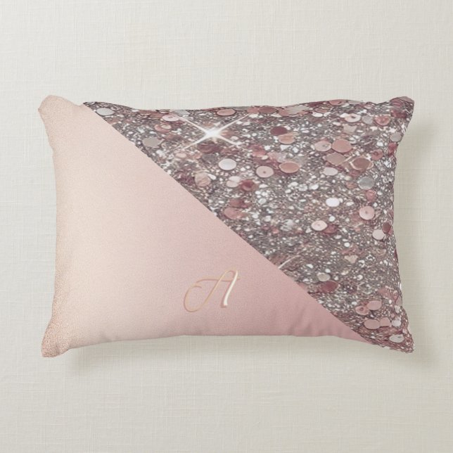 Elegantes Roségold-Monogramm Dekokissen (Vorderseite)