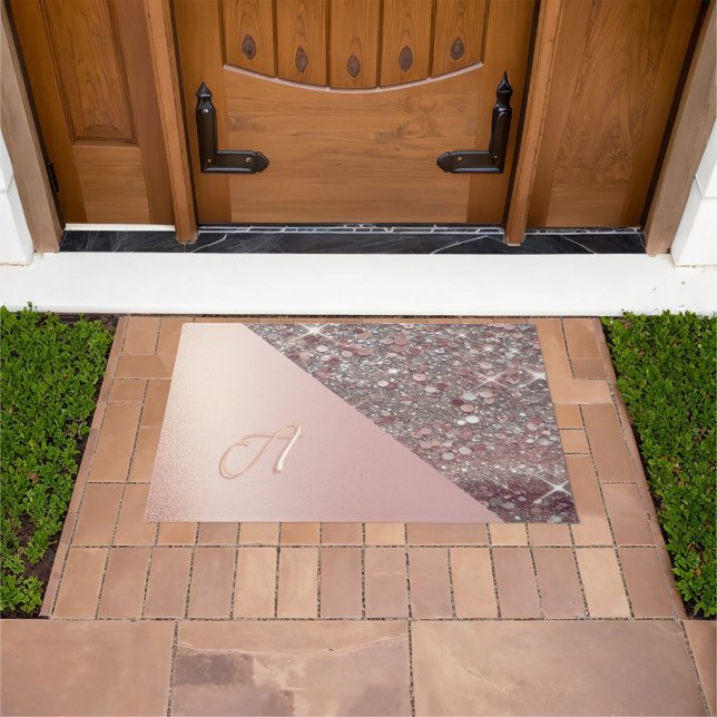 Elegantes Roségold-Monogramm Fußmatte (Außenbereich)