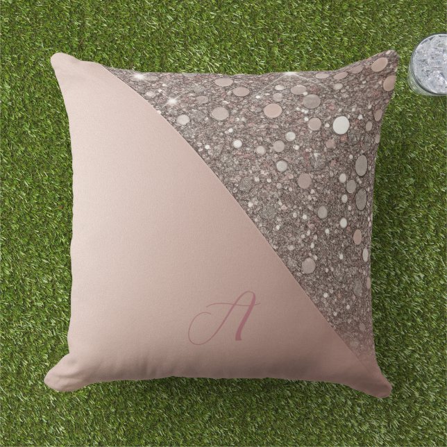 Elegantes Roségold-Monogramm Kissen (Gras)