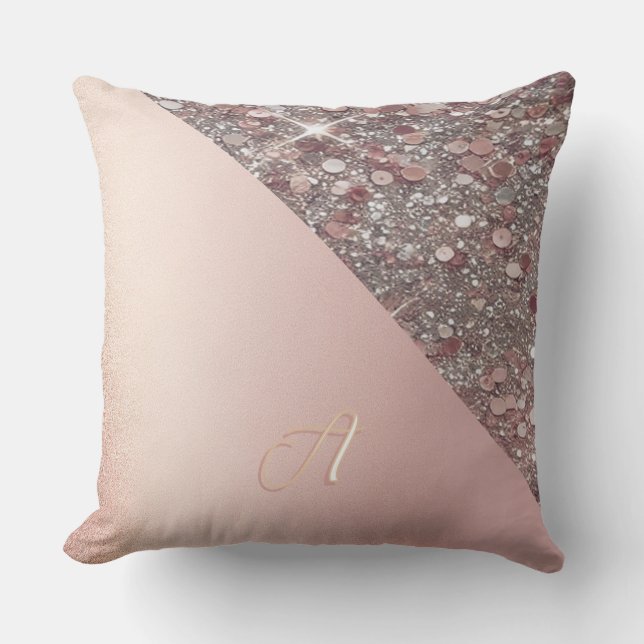 Elegantes Roségold-Monogramm Kissen (Vorderseite)