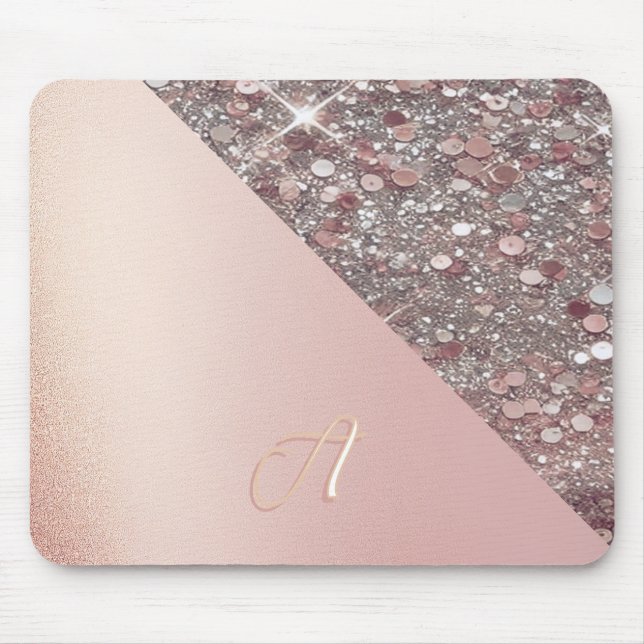 Elegantes Roségold-Monogramm Mousepad (Vorne)