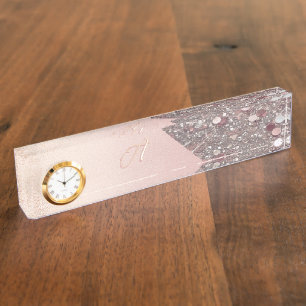 Elegantes Roségold-Monogramm Namensplakette