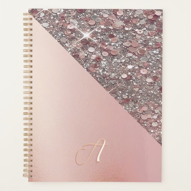 Elegantes Roségold-Monogramm Planer (Vorderseite)