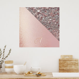 Elegantes Roségold-Monogramm Poster