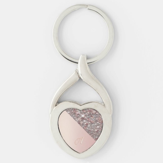 Elegantes Roségold-Monogramm-Schlüsselanhänger Schlüsselanhänger (Vorderseite)