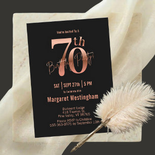 Elegantes Roségold Schwarze Typografie 70. Geburts Einladung