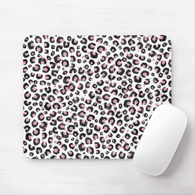 Elegantes Roségold-schwarzes Leopardenmuster Mousepad (Mit Mouse)