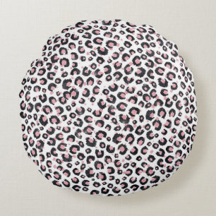 Elegantes Roségold-schwarzes Leopardenmuster Rundes Kissen
