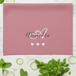 Elegantes Roségold-Script-Namensmonogramm Girly Geschirrtuch