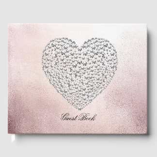 Elegantes Roségold Strass Herz Gästebuch